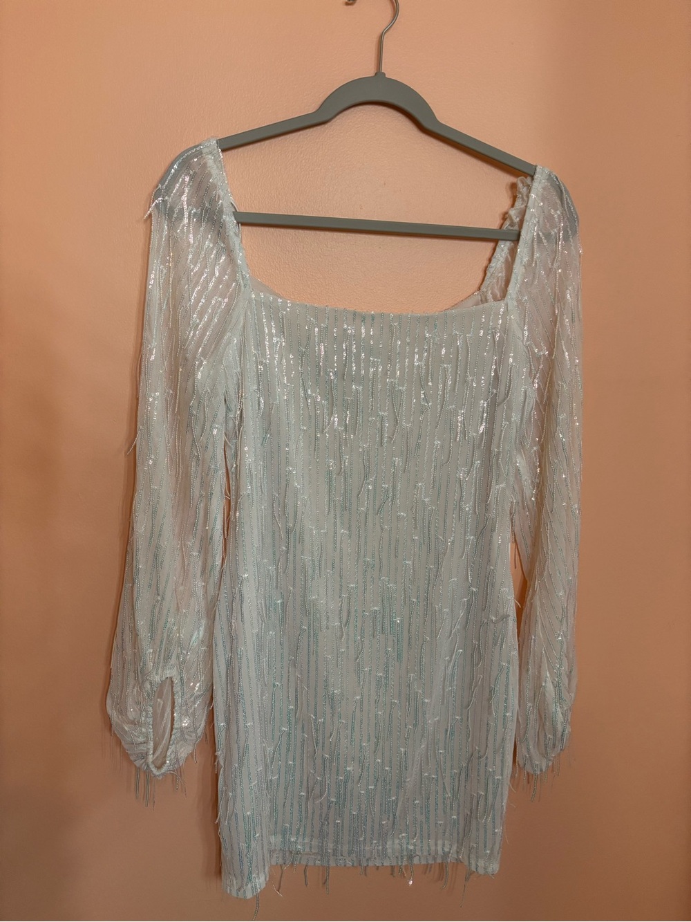 Speechless White Beaded Square-Neck Long Sleeve Dress